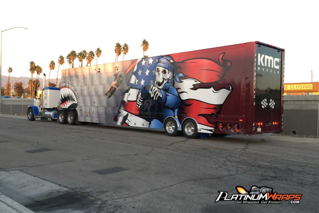 Big Rig Semi wrap 18 wheeler trailer skull american flag